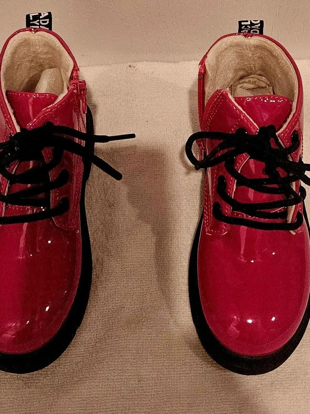 Girls' Shiny Hot Pink Lace-Up Ankle Boots with Cozy Lining